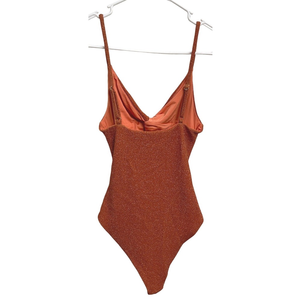 NWOT Beach‎ Riot Aviva Shimmer One-Piece Swimsuit Medium Rust Metallic Cutout - Picture 4 of 6